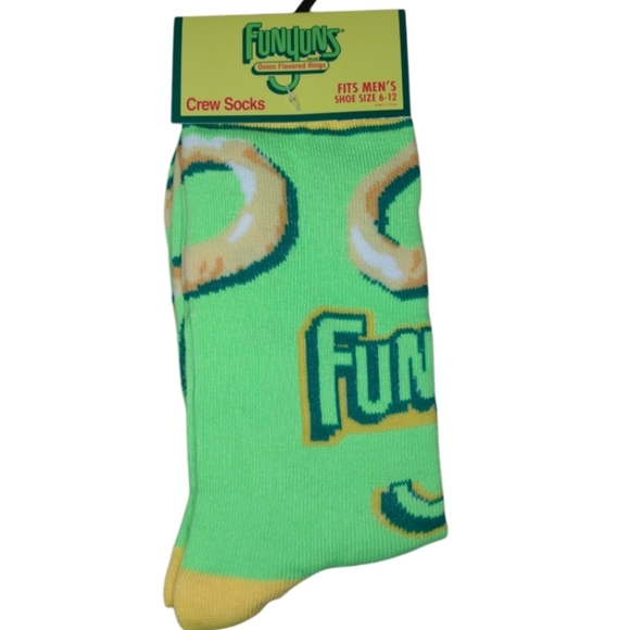 3/$20 Funyuns Novelty Crew Socks Bright Green  Unisex - Picture 1 of 4